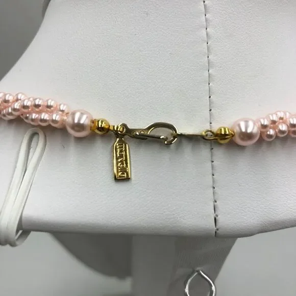 Vintage Marvella Women's Pink Faux Pearl Signed Twisted Multi Strand Necklace - Picture 7 of 9